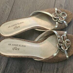 Anne Klein Kitten Heel Dress Sandals Gold Shimmer
